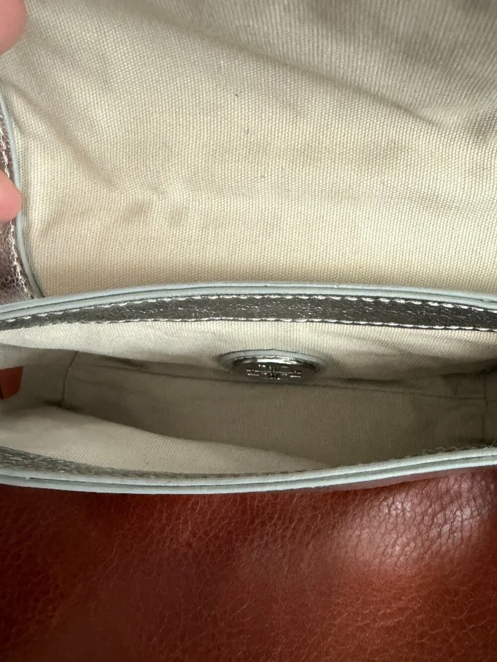 TORY BURCH MINI ROBINSON METALIC SILVER CHAIN CROSSBODY BAG